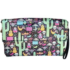 Tawi Sugar Skull Mexican Themed Bright and Colorful Wristlet Clutch